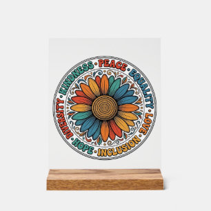 Vintage Kindness Peace Equality Flower Shirt_1 Acrylic Sign