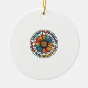 Vintage Kindness Peace Equality Flower Shirt_1 Ceramic Tree Decoration
