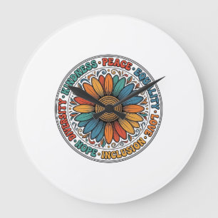 Vintage Kindness Peace Equality Flower Shirt_1 Large Clock