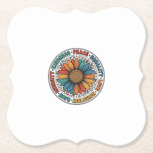 Vintage Kindness Peace Equality Flower Shirt_1 Paper Coaster