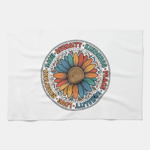 Vintage Kindness Peace Equality Flower Shirt_1 Tea Towel