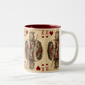 Vintage King Hearts PLaying Cards Collage Two-Tone Coffee Mug