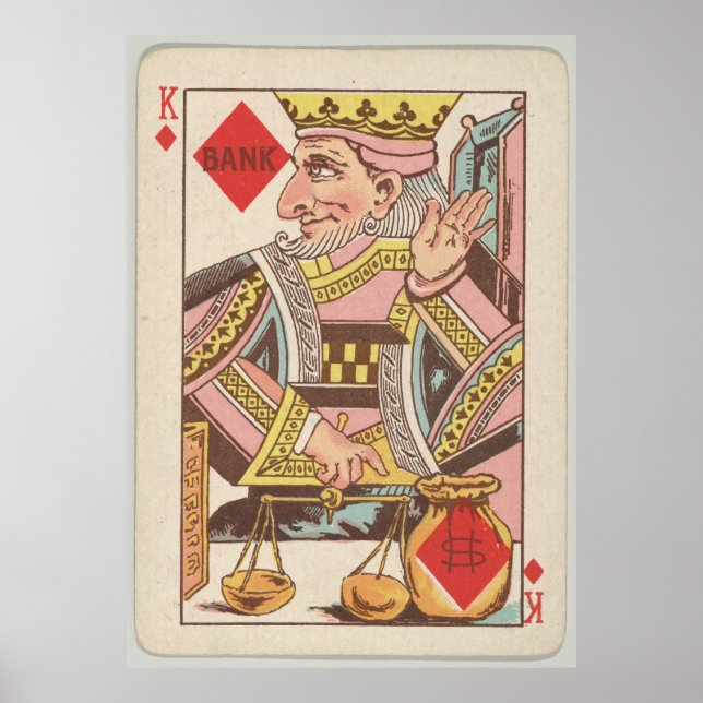 Vintage King of Diamonds Playing Card Illustration Poster (Front)