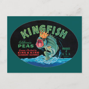 Vintage Kingfish Peas Label Postcard
