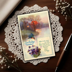 Vintage Kingfisher 1917 Golden Hours Birthday Postcard