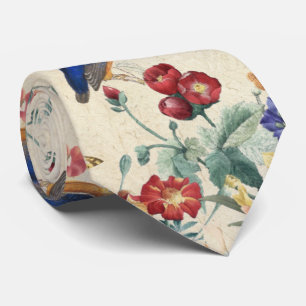 Vintage Kingfisher Birds Animal Redoute Floral Tie
