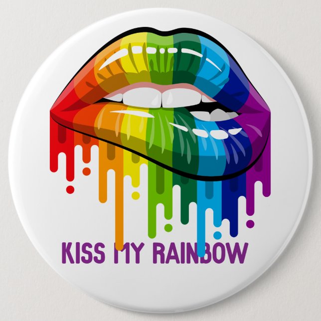 Vintage Kiss My Rainbow Lips Button (Front)