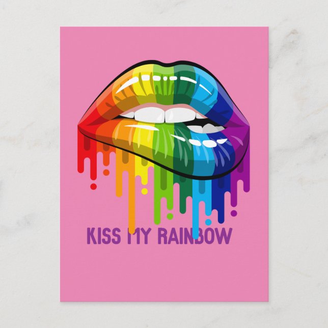 Vintage Kiss My Rainbow Lips Postcard (Front)