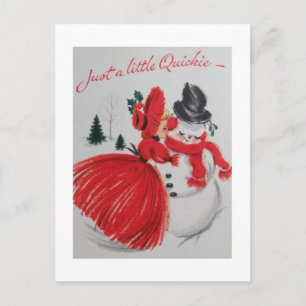 Vintage Kissing A Snowman Postcard