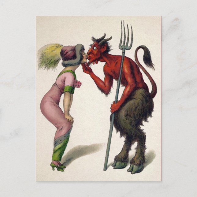 Vintage Kissing Devil Postcard (Front)
