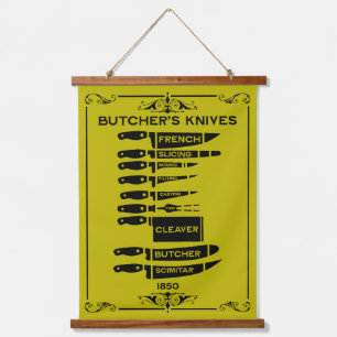 Vintage Kitchen Butchers Knives Hanging Tapestry