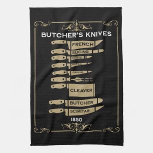 Vintage Kitchen Butchers Knives Tea Towel