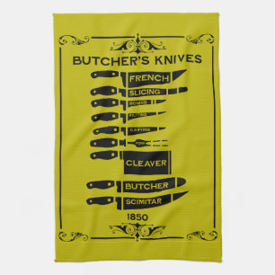 Vintage Kitchen Butchers Knives Tea Towel
