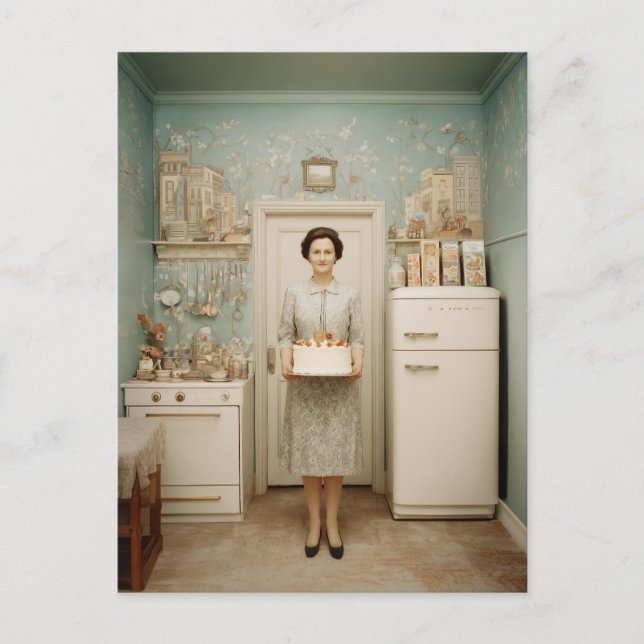 Vintage Kitchen Cake Portrait Postcard (Front)