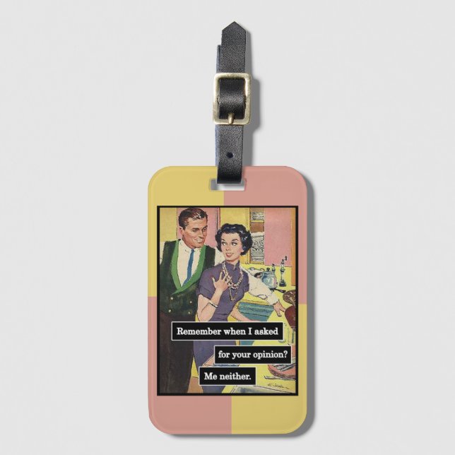 Vintage Kitchen Couple Everyone Has Opinions Luggage Tag (Front Vertical)