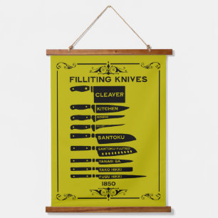 Vintage Kitchen Fish Filleting Knife Chart Hanging Tapestry