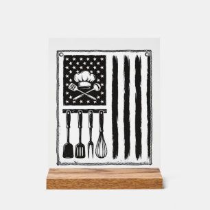Vintage Kitchen Flag Cooking Utensils Shirt Design Acrylic Sign