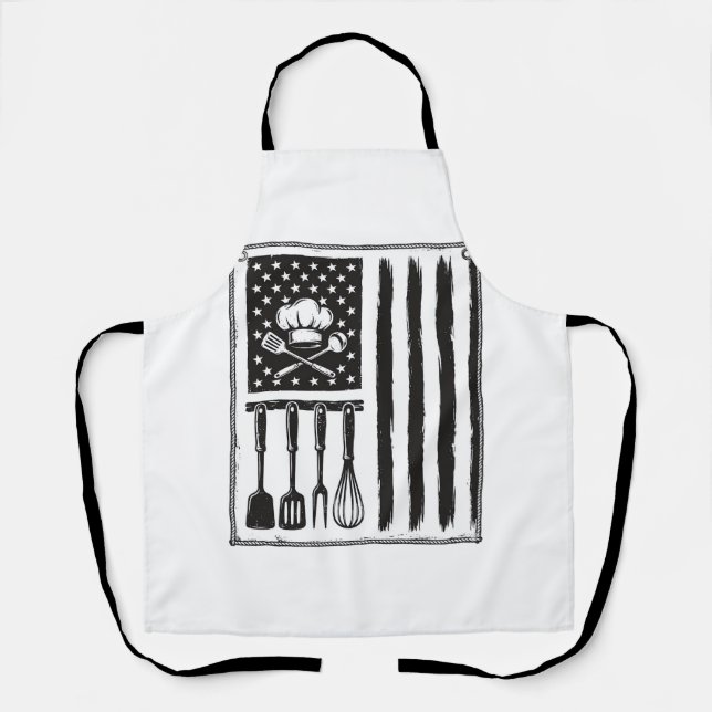 Vintage Kitchen Flag Cooking Utensils Shirt Design Apron (Front)