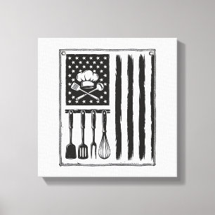 Vintage Kitchen Flag Cooking Utensils Shirt Design Canvas Print