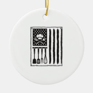 Vintage Kitchen Flag Cooking Utensils Shirt Design Ceramic Tree Decoration