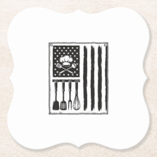Vintage Kitchen Flag Cooking Utensils Shirt Design Paper Coaster