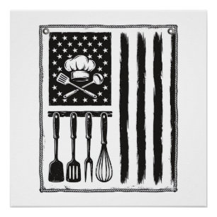 Vintage Kitchen Flag Cooking Utensils Shirt Design Poster