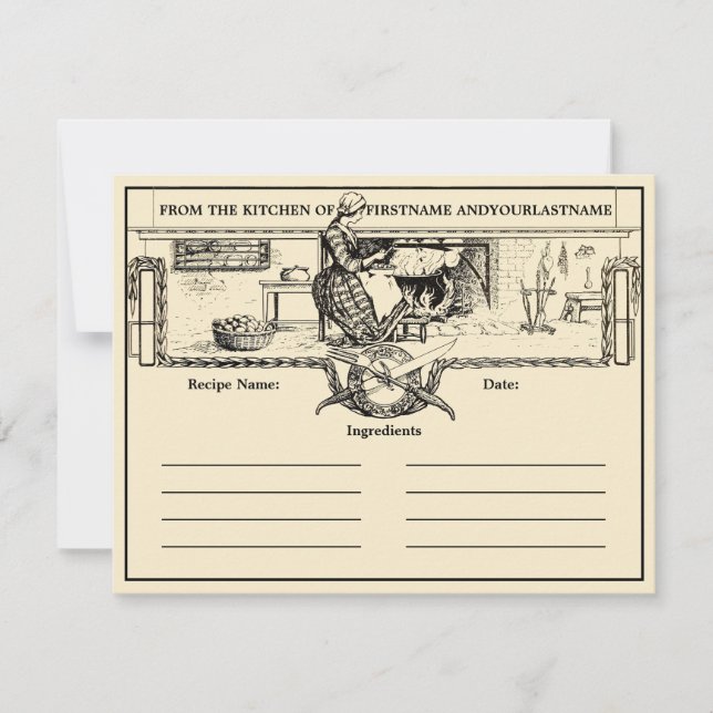 Vintage Kitchen Hearth Recipe Card Template (Front)