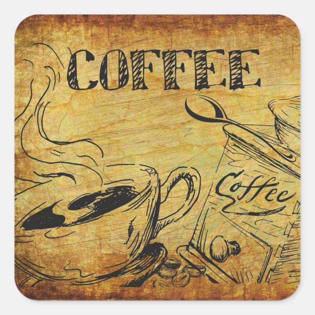 Vintage Kitchen Hot Coffee Cup Menu Sign Stickers (Front)
