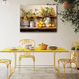 Vintage Kitchen Shelf Yellow Containers Flowers Poster