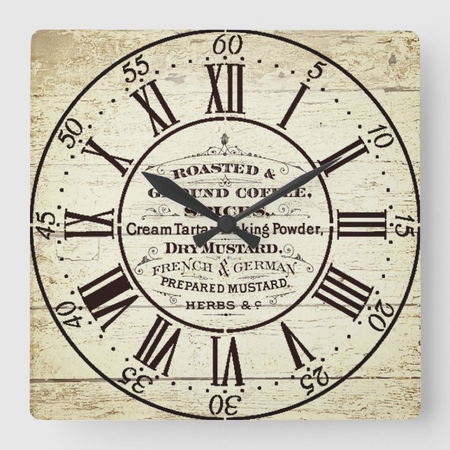 Vintage kitchen square wall clock (Front)