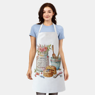 Vintage Kitchen Still Life with Flowers and Baked Apron