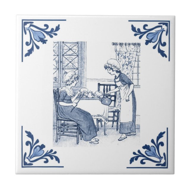 Vintage Kitchen Toast & Tea Delft Blue & White Tile (Front)