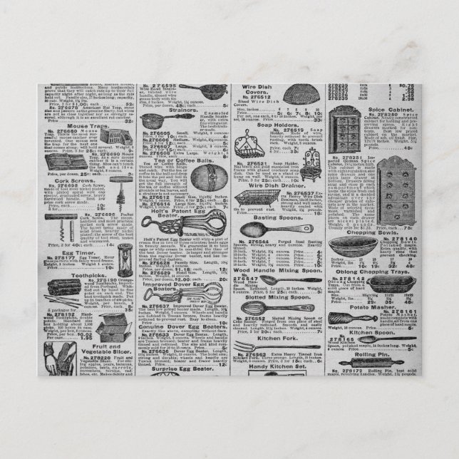 Vintage Kitchen Utensils Postcard (Front)