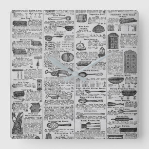 Vintage Kitchen Utensils Square Wall Clock