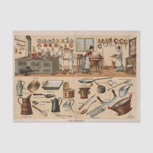 Vintage Kitchenware Illustration Tissue Paper (Front)