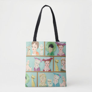 Vintage Kitsch Lady Head Vases with Cats and Dogs Tote Bag