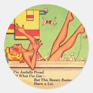 Vintage Kitsch Pin Up Cartoon Postcard Classic Round Sticker