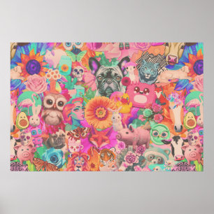 Vintage Kitschy Collage Decoupage Paper Poster