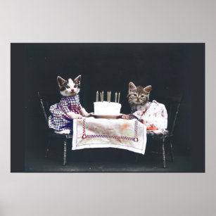 Vintage Kitten Birthday Cake Poster