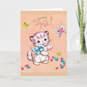 Vintage Kitten Birthday Greeting Card