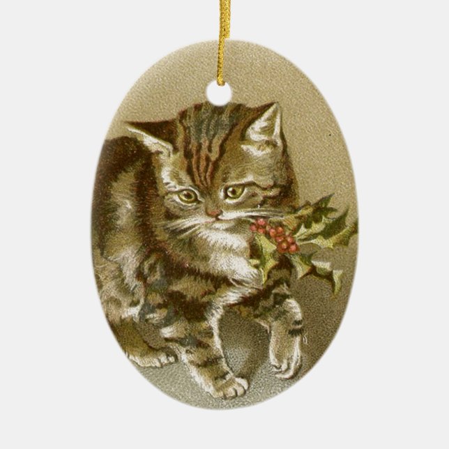 Vintage Kitten Ceramic Christmas Ornament (Front)