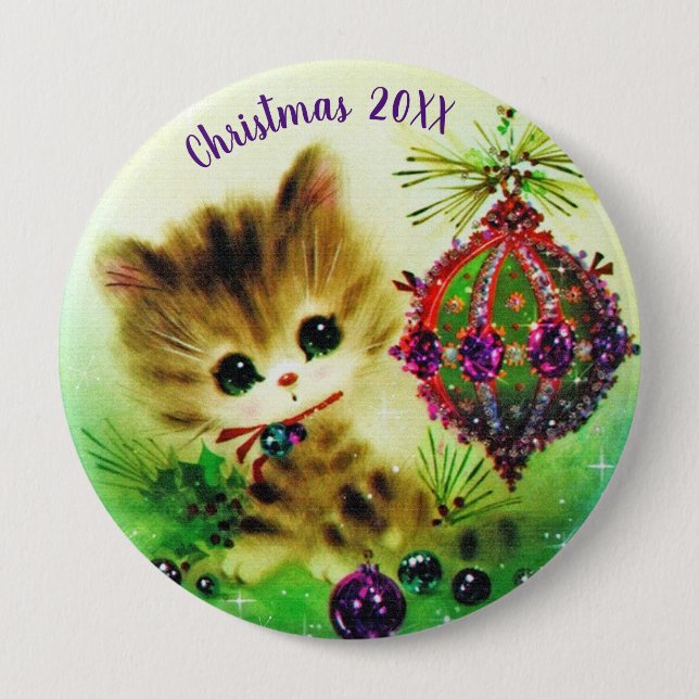 Vintage Kitten Christmas  10 Cm Round Badge (Front)