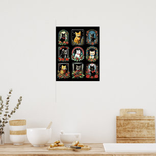 Vintage Kitten Christmas Cats Poster