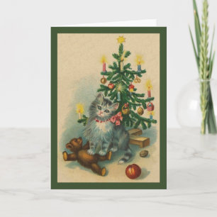 Vintage Kitten Christmas Greeting Card