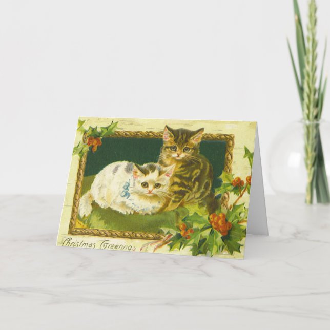 Vintage Kitten Christmas Greetings Card (Front)