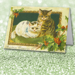 Vintage Kitten Christmas Greetings Card