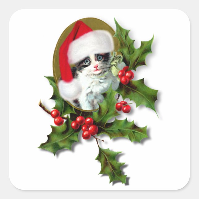 Vintage Kitten Christmas  Square Sticker (Front)