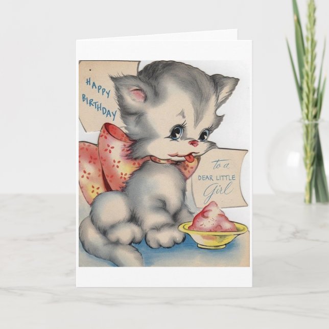 Vintage Kitten Dear Little Girl Birthday Card (Front)