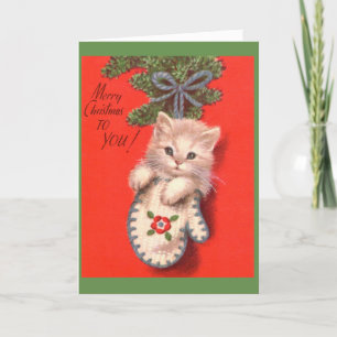 Vintage - Kitten for Christmas, Holiday Card