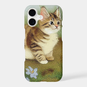 Vintage Kitten Illustration with Flowers